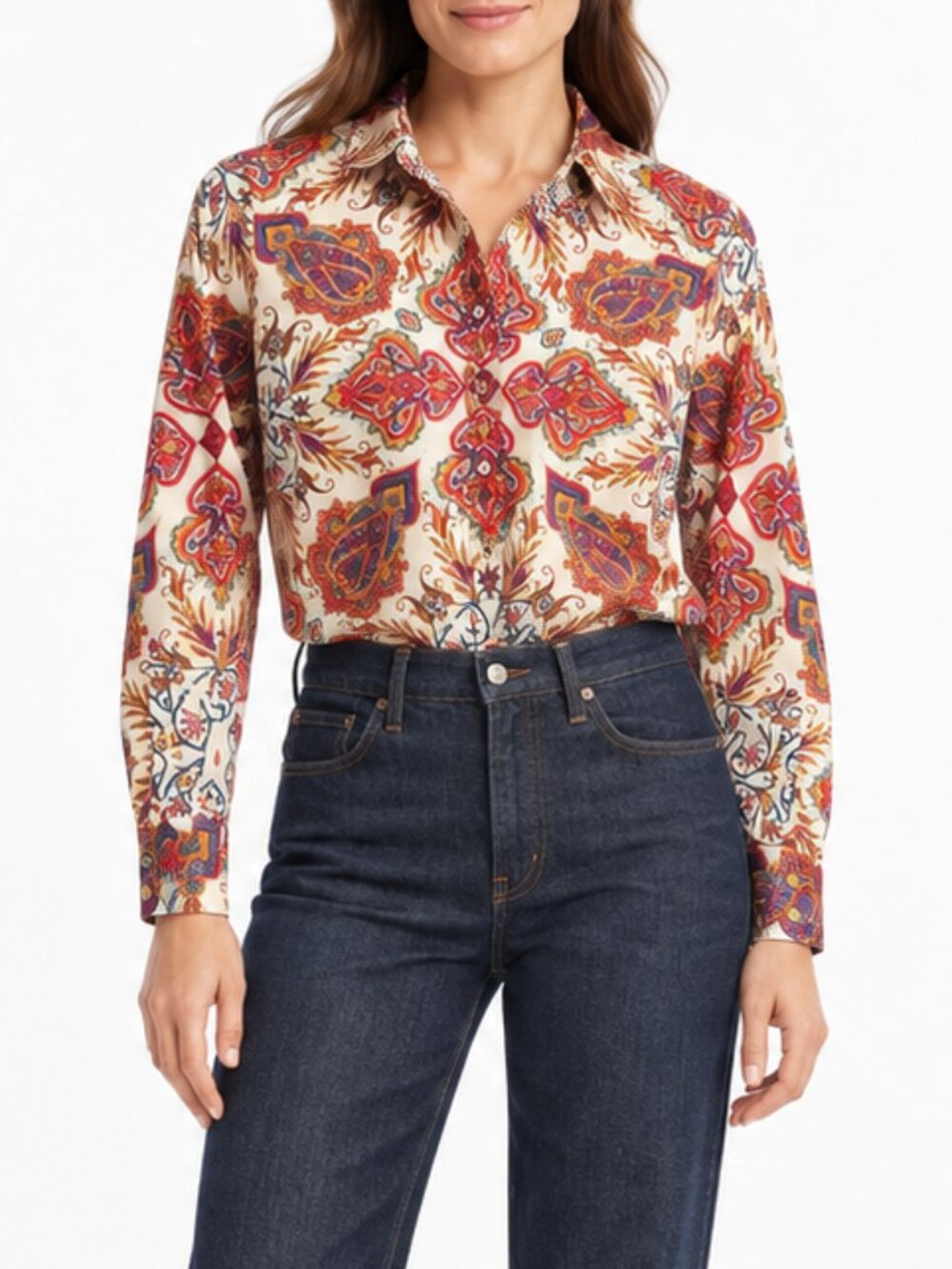 J.Crew Perfect Shirt Multicolor Paisley Cotton Button-Down Blouse Size 10